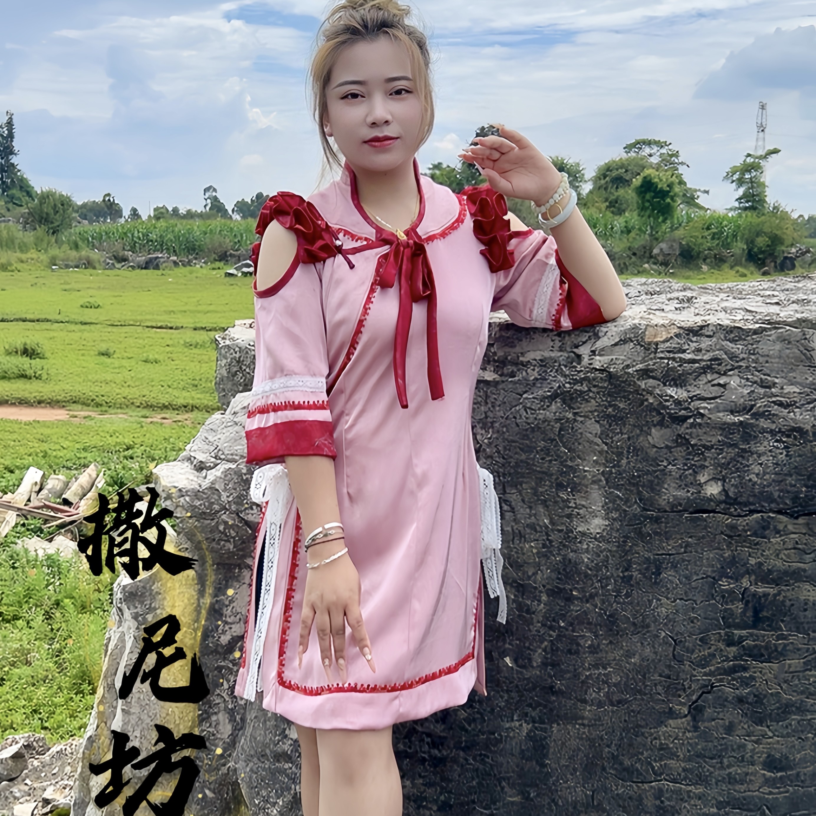 撒尼坊上新少女粉撒尼彝族风休闲套装