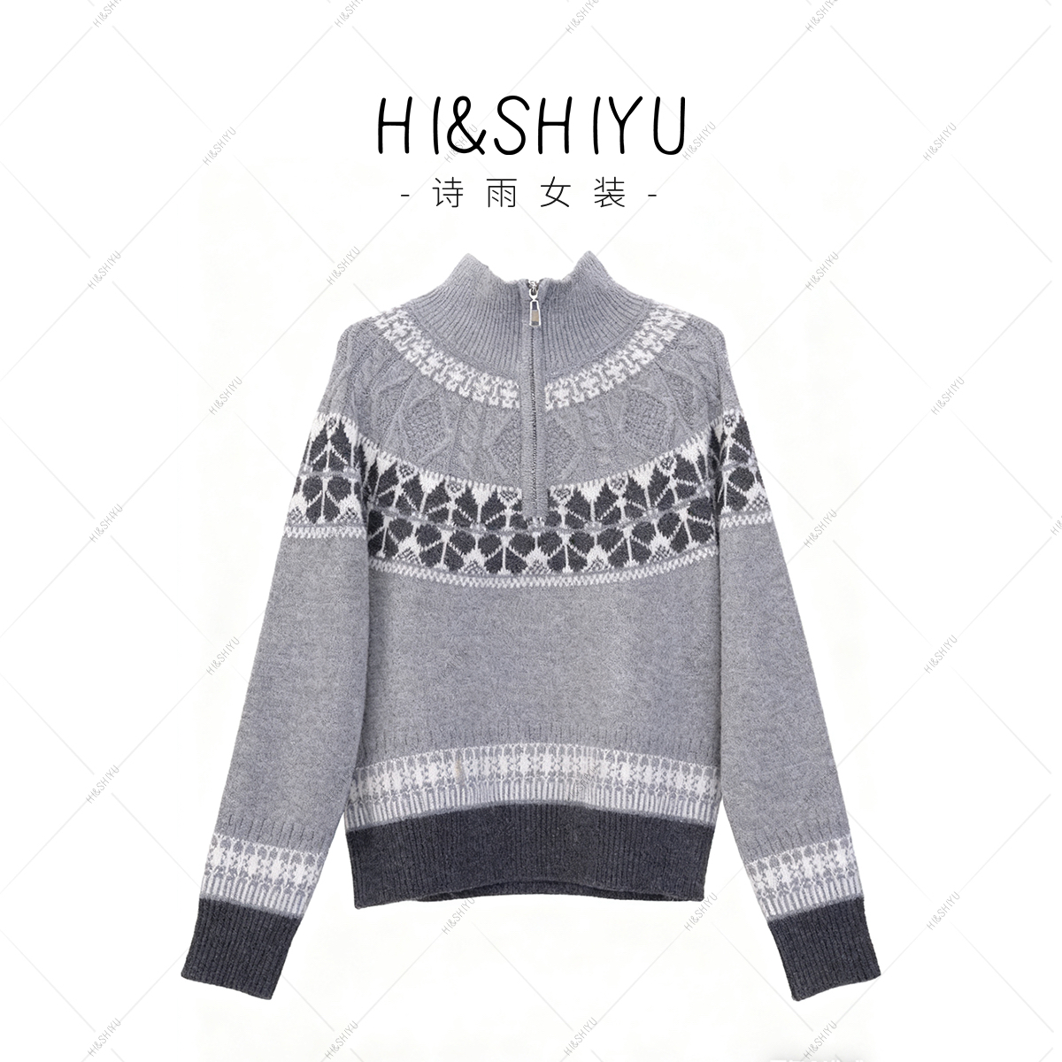 HISHIYU【摩天轮】半拉链费尔岛撞色针织