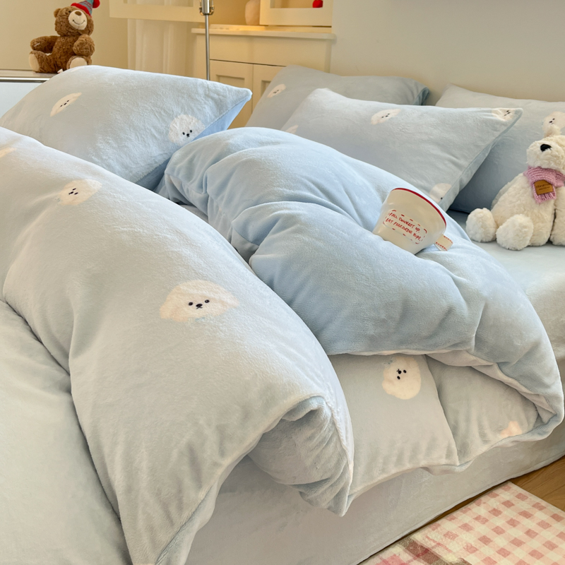 加厚牛奶绒四件套2025新款珊瑚法兰绒床单卡通被套学生床上三件套