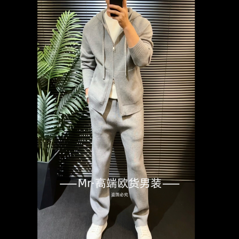 LP方向·【羊毛混纺】双开拉链连帽针织套装‖25男士秋冬新款·KN