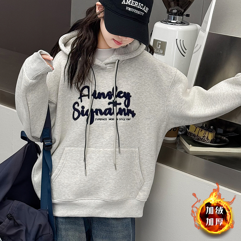 女童冬款连帽卫衣2025新款儿童冬季加绒帽衫女孩休闲洋气时髦上衣