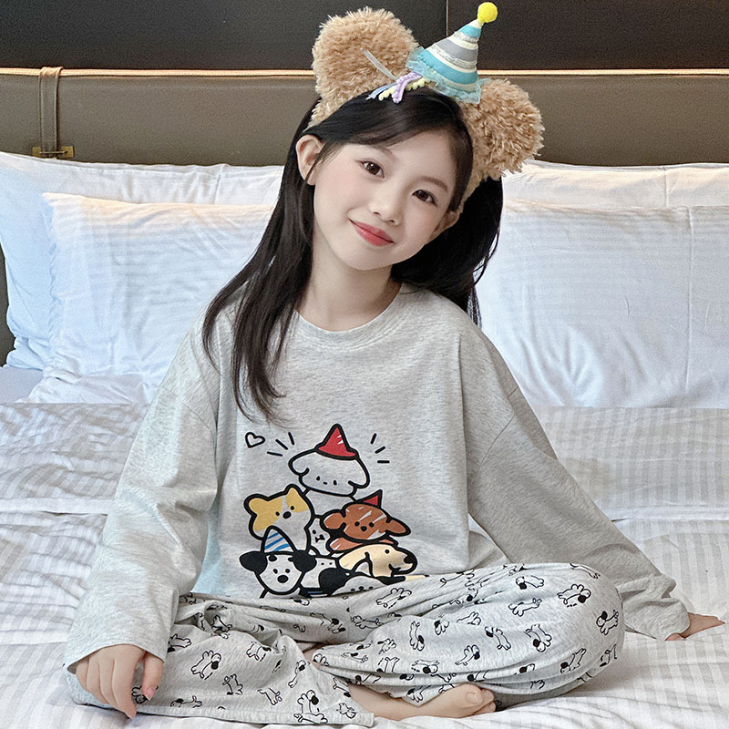 儿童春秋睡衣2025新款女童高端棉家居服女孩秋季初中生长袖套装潮