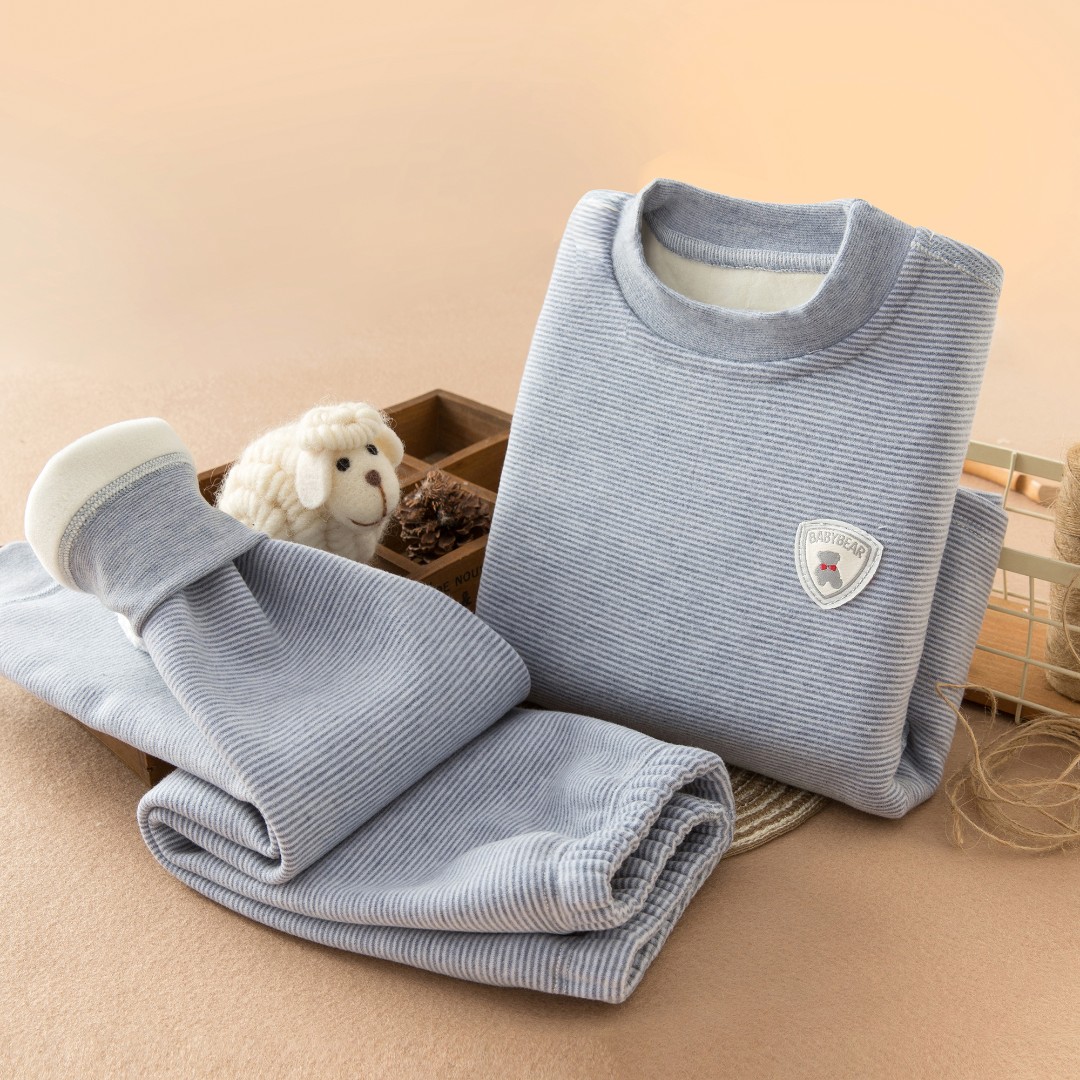 加绒加厚冬季儿童保暖内衣套装男女童圆领家居服打底衫秋衣秋裤