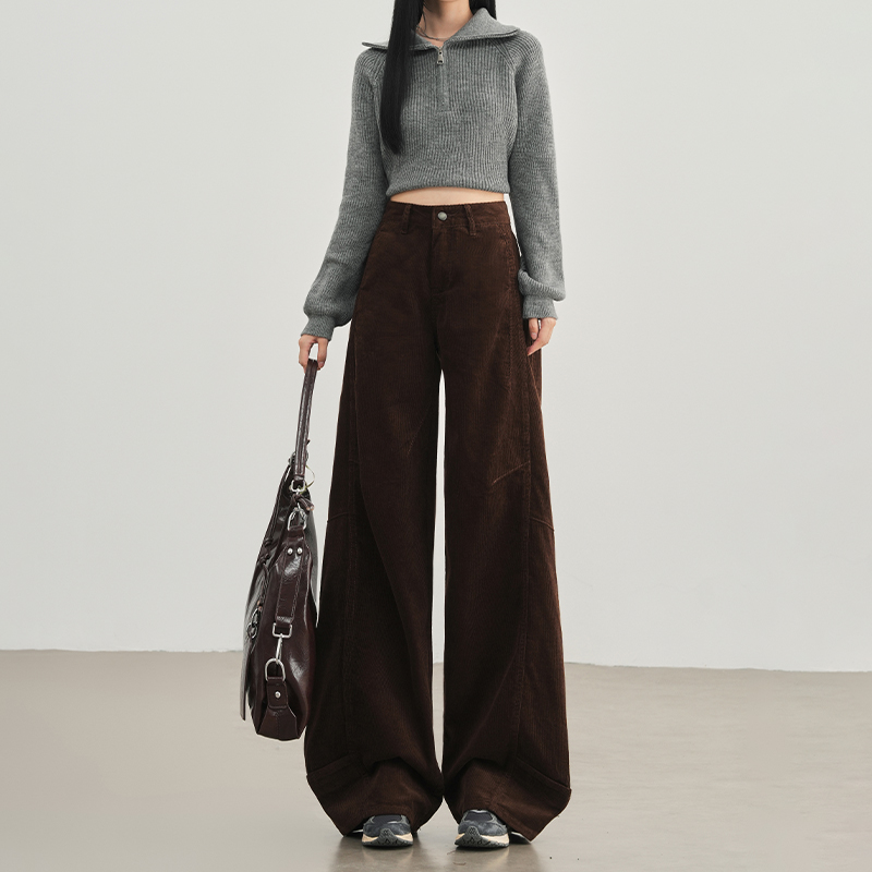 复古美拉德灯芯绒阔腿裤女2025秋冬新款美式设计感宽松百搭裤子