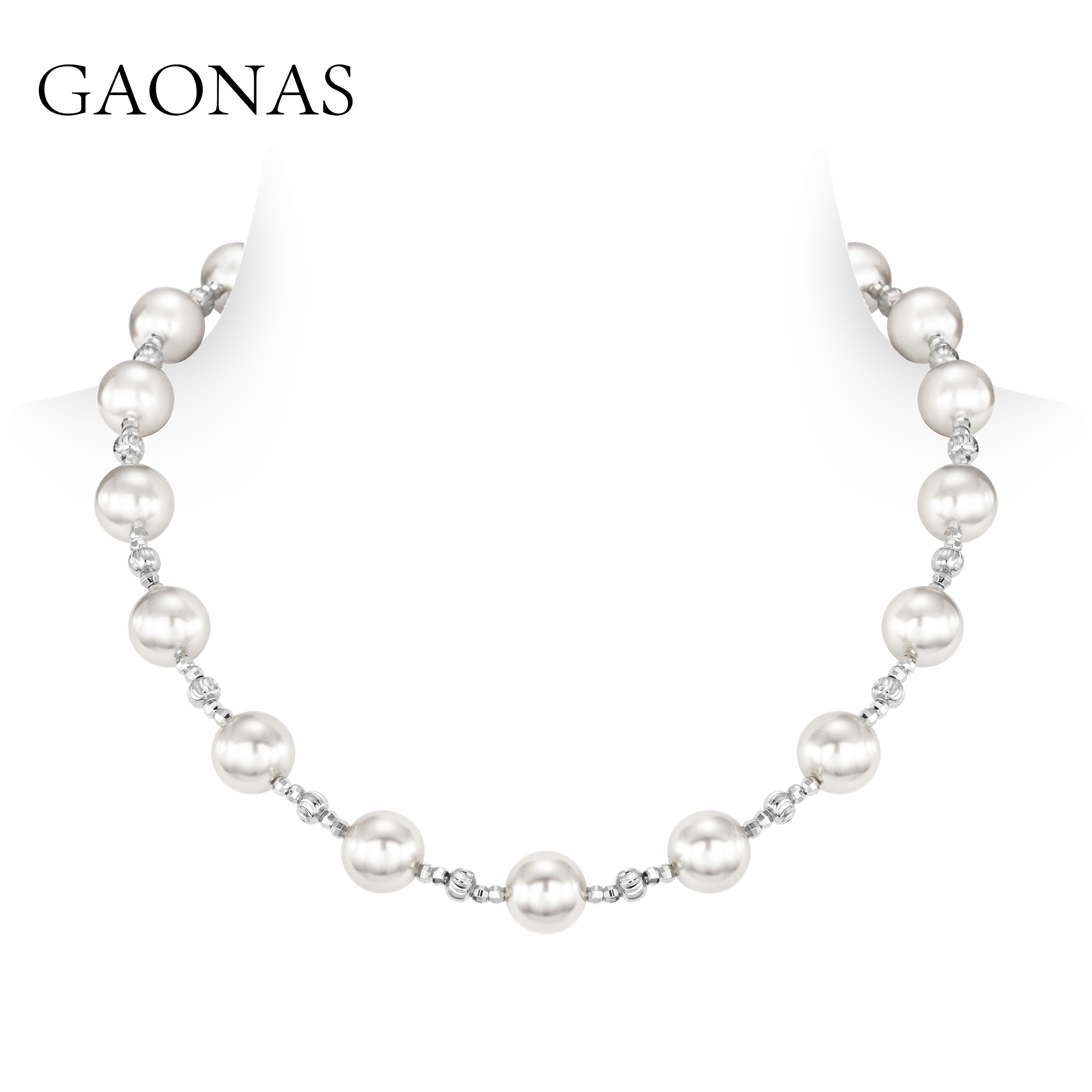 GAONAS 镀K金仿珍珠项链 时尚百搭10mm白色珠项链11447XW