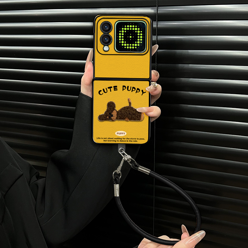 适用华为novaflip手机壳休闲小狗小羊皮折叠壳全包保护套