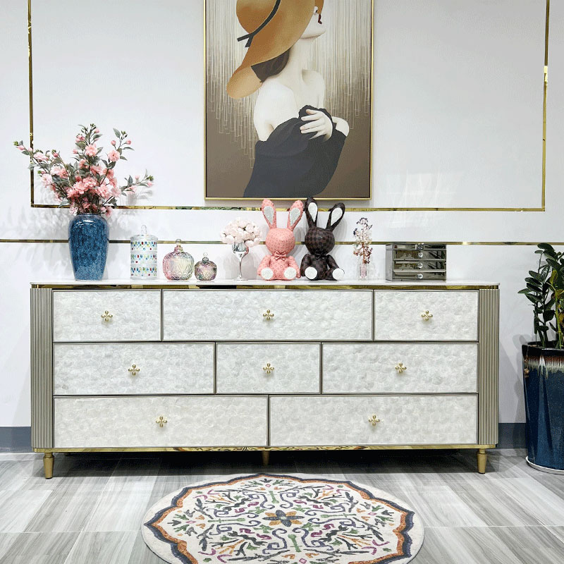 美克家轻奢贝壳斗柜实木八斗大玄关客厅高定装饰柜隔断收纳柜斗柜