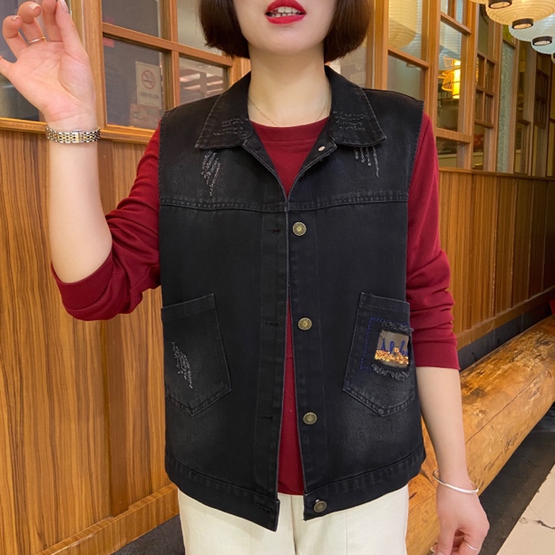 秋季新款时尚休闲水洗牛仔显瘦女士马夹百搭外套