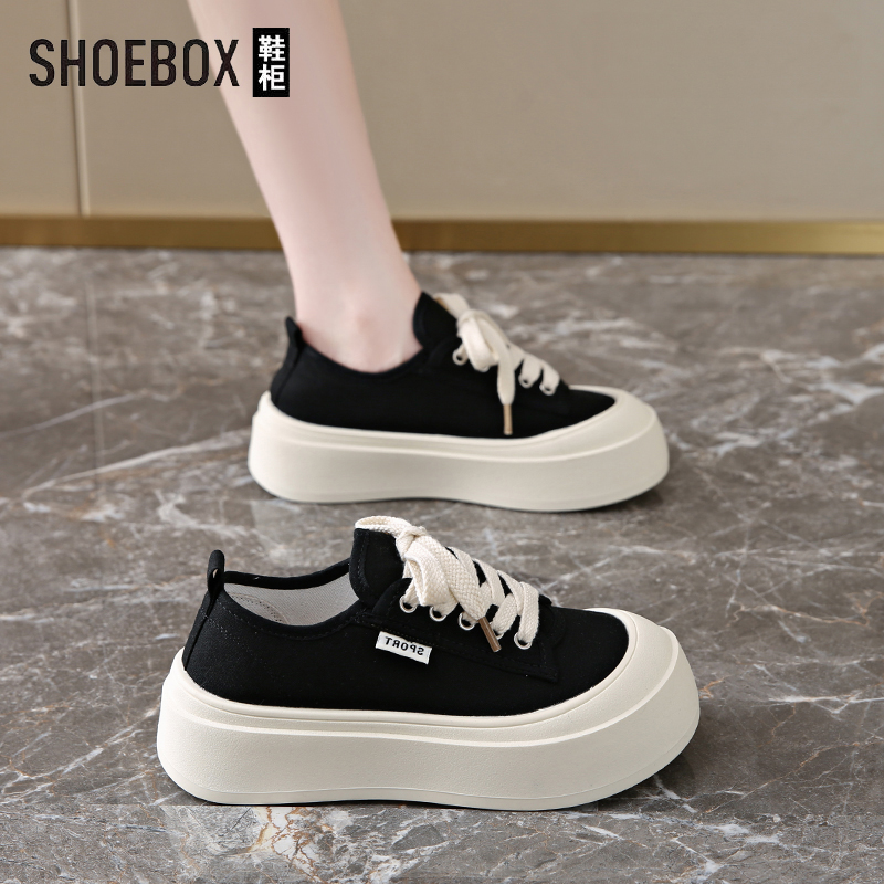 SHOEBOX鞋柜厚底防滑帆布鞋女2025夏季新款透气休闲大头运动板鞋