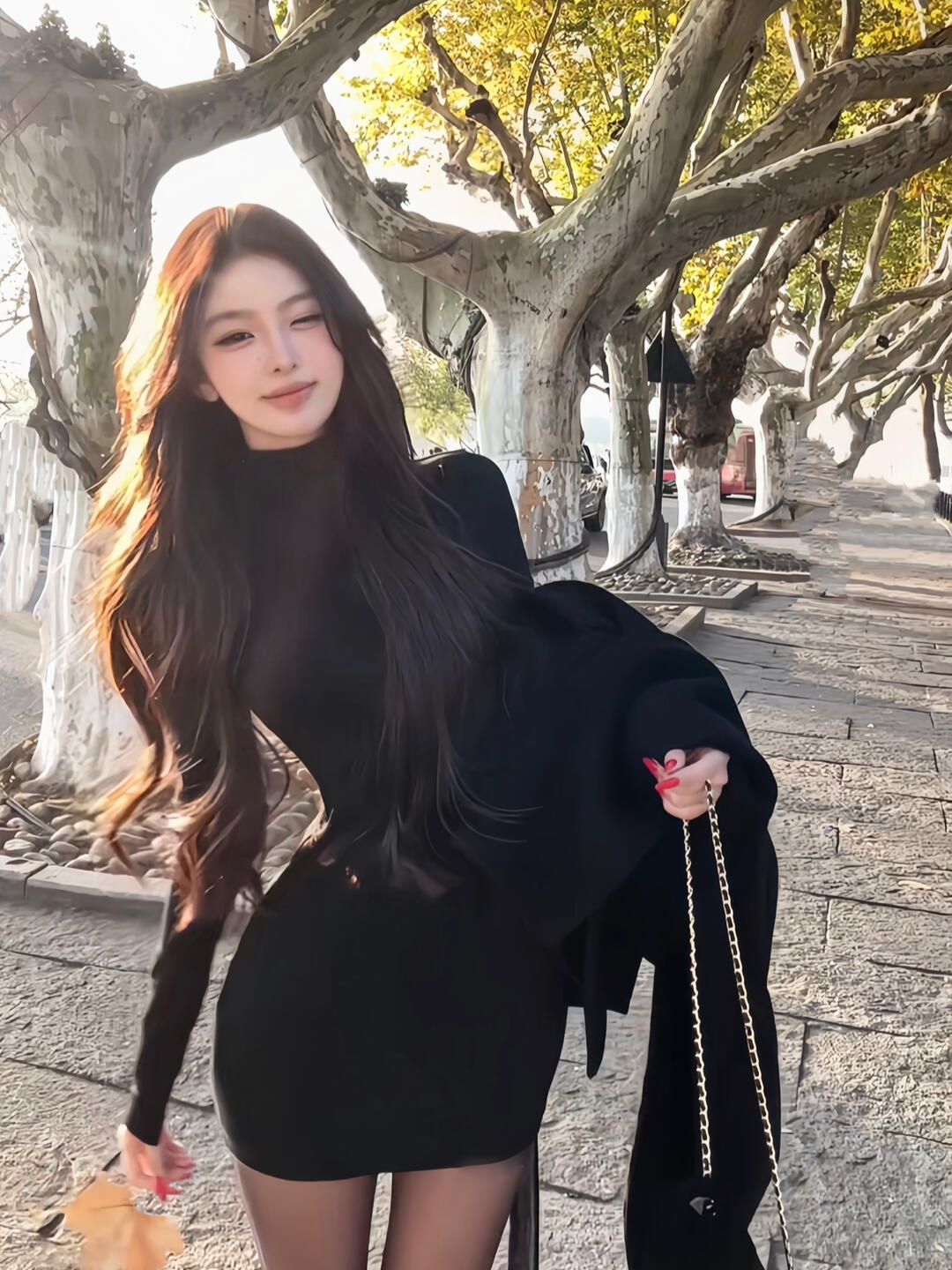 韩版纯欲性感风连衣裙女秋季2025新款修身显瘦半高领松弛感包臀裙