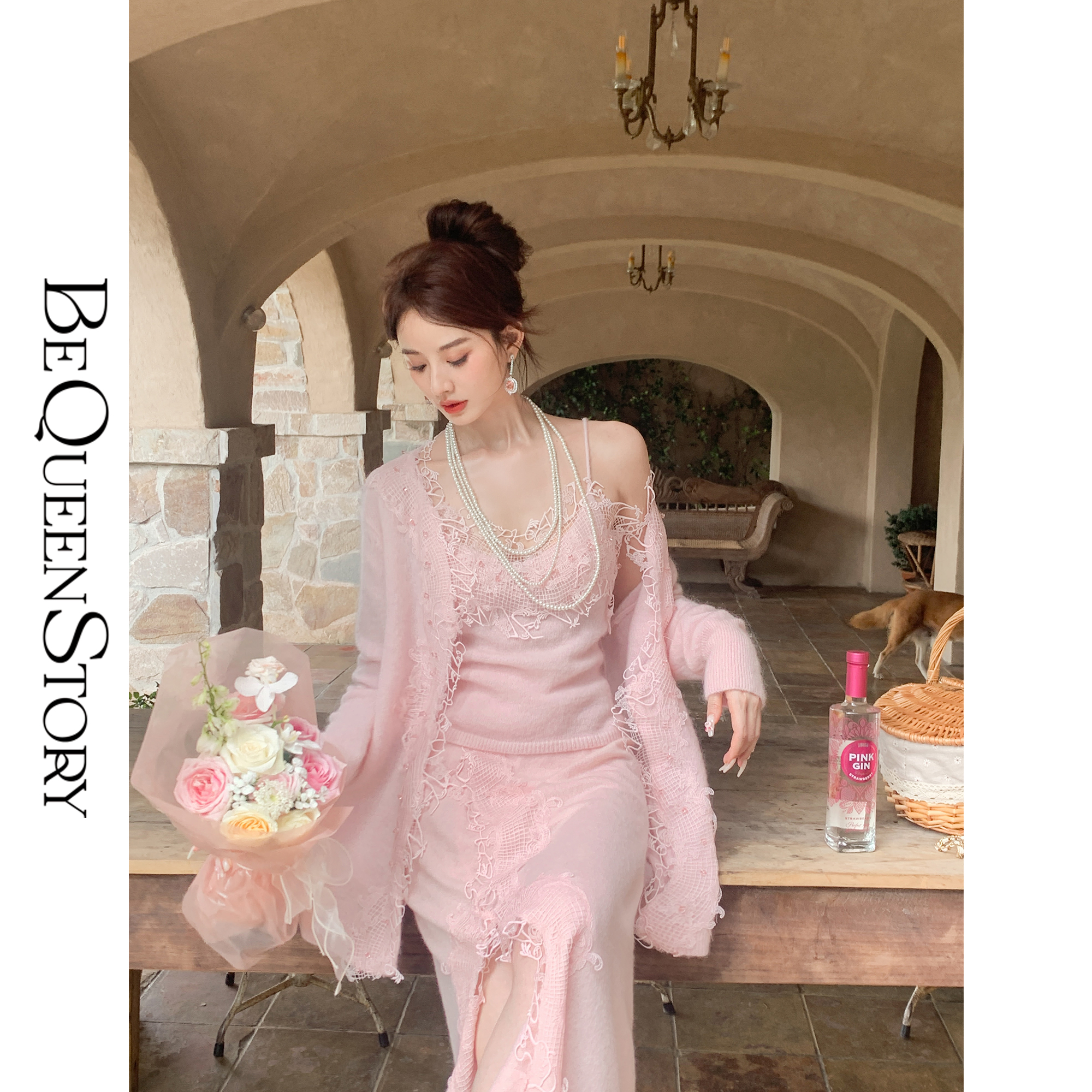 余潇潇【快乐音符】羊驼毛马海毛重工蕾丝织绣柔软开衫