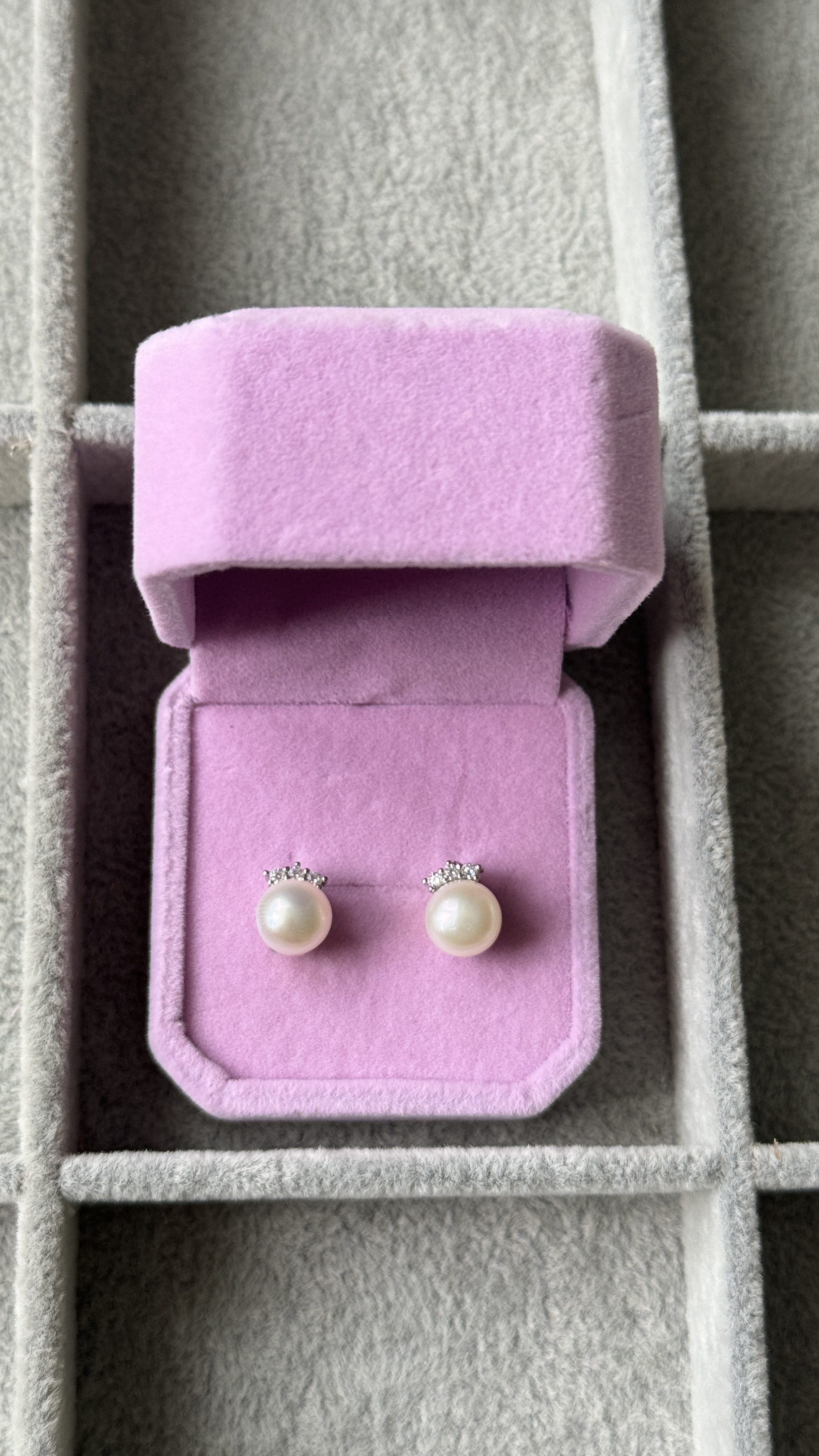 非金属仿珍珠耳饰 可爱带钻简洁7-8mm白色银针耳钉淡水珠