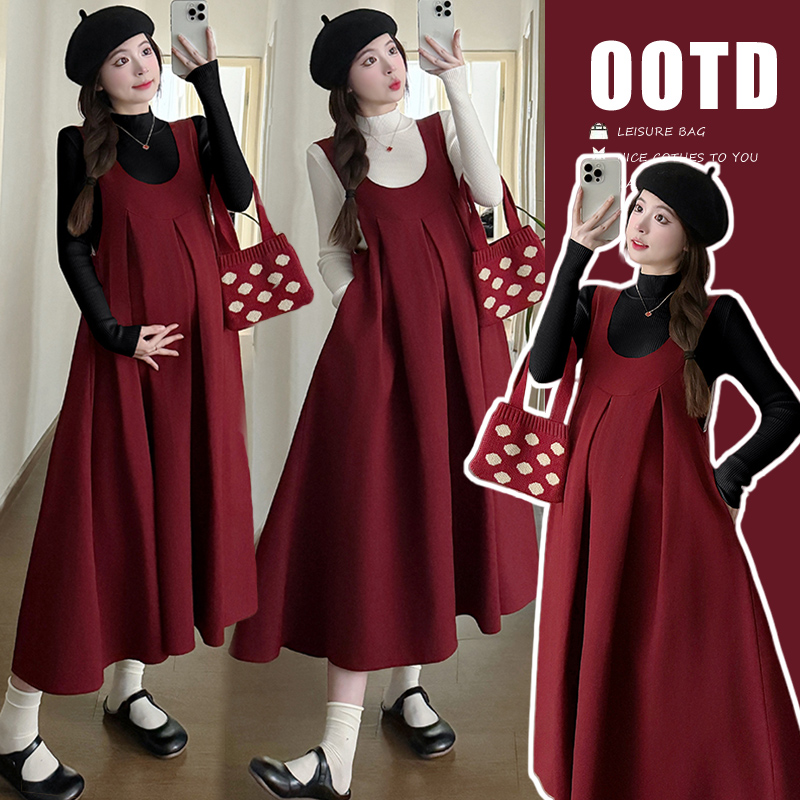 【颜十七】2025秋冬新款孕妇时尚气质背心连衣裙与毛衣打底衫套装