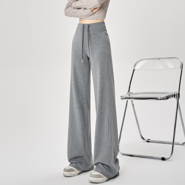 2025新款高腰弹力抽绳阔腿裤女直筒窄版显瘦瑜伽健身休闲 长裤