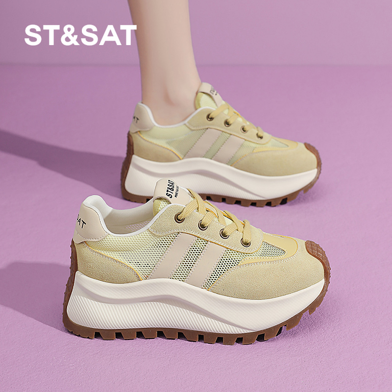 星期六镂空透网德训鞋女2025夏季新款5.5CM厚底增高小蛮腰运动鞋