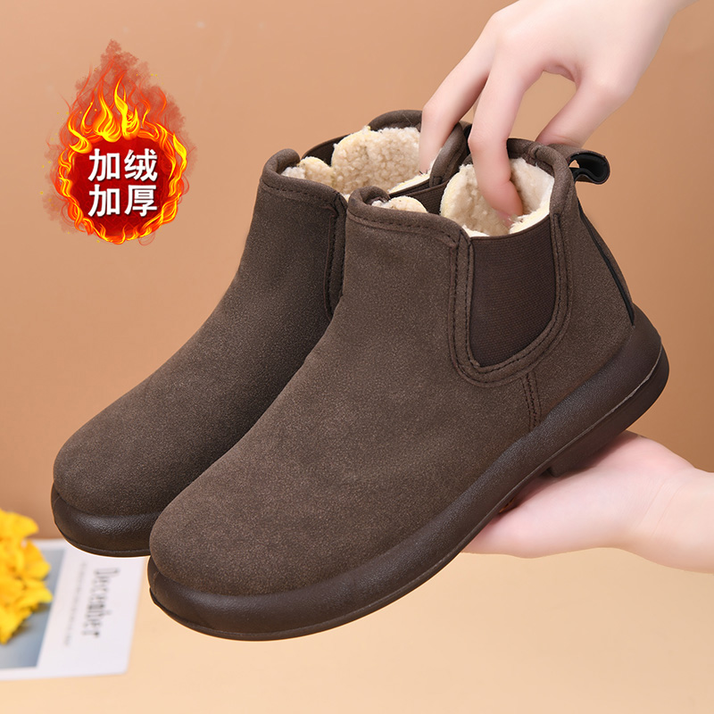 老北京布鞋新款女棉鞋高帮妈妈鞋软底加绒防滑保暖中老年平底短靴