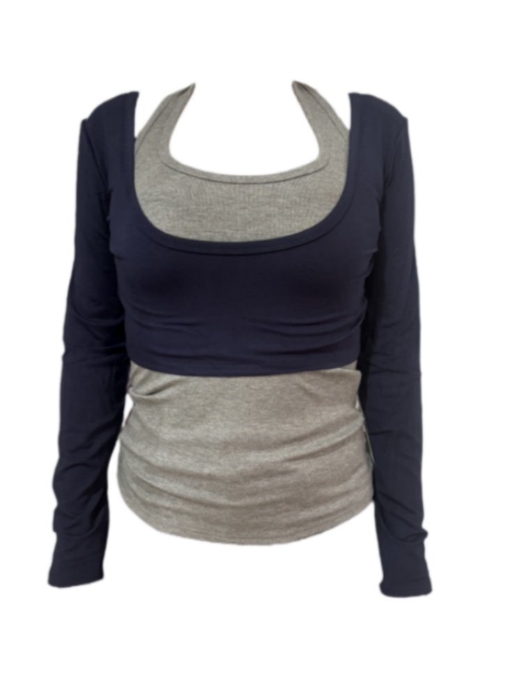 【Amy家】微胖mm纯欲辣妹叠穿两件套装女秋季新款挂脖吊带罩衫上衣