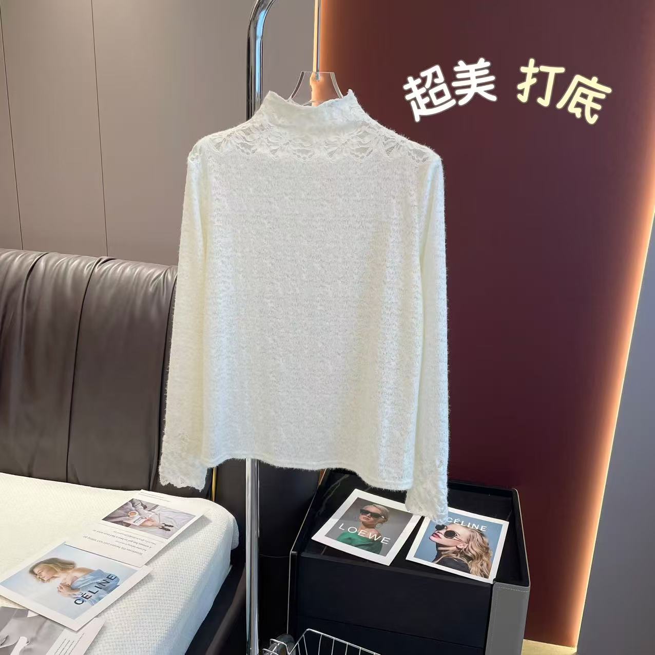 超美打底 重工提花肌理软糯Q弹植绒打底衫半高领蕾丝衫冬季