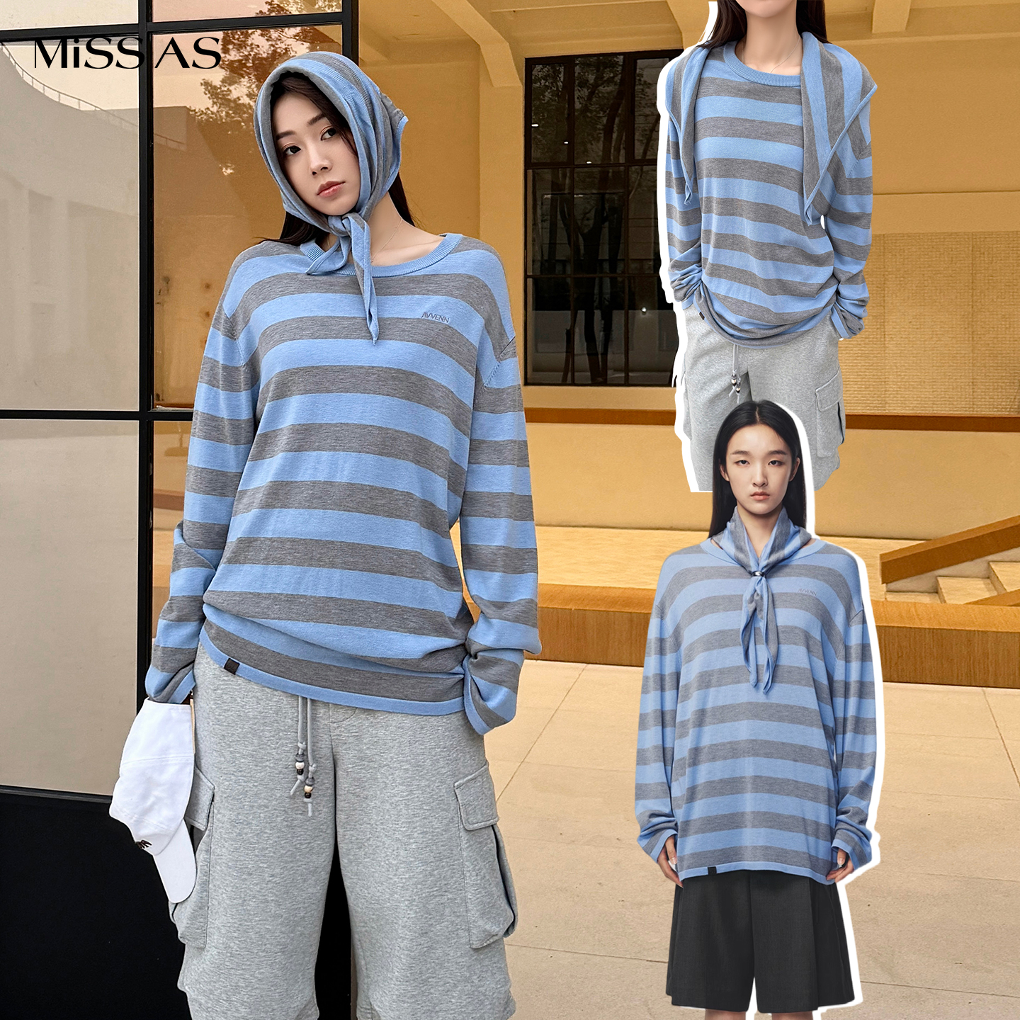 【AVVENN】慵懒时髦披巾结构条纹层次感针织毛衫上衣26春夏潮牌新款