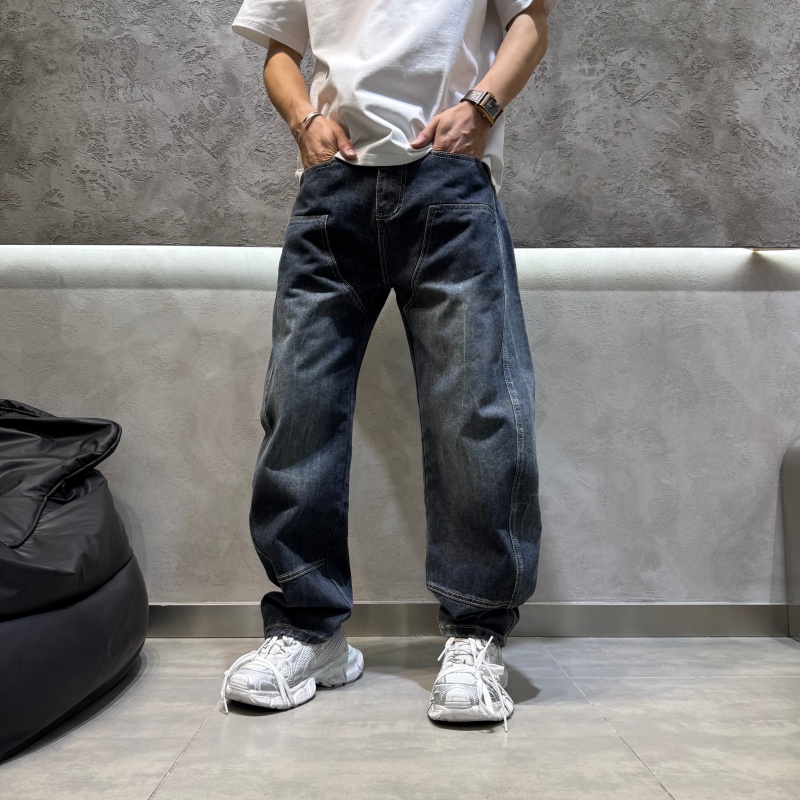 2025山海原创秋冬水洗立体剪裁弯刀裤中腰休闲风拉链男士牛仔长裤