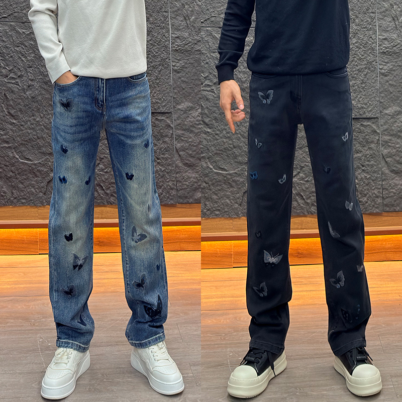 【刺绣款裤子】刺绣男牛仔裤美式潮男磨白设计感裤子休闲通勤牛仔裤