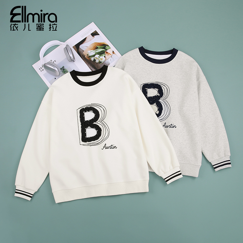 【悦姿】9419女童卫衣秋款儿童上衣圆领套头运动宽松女孩大童装学生