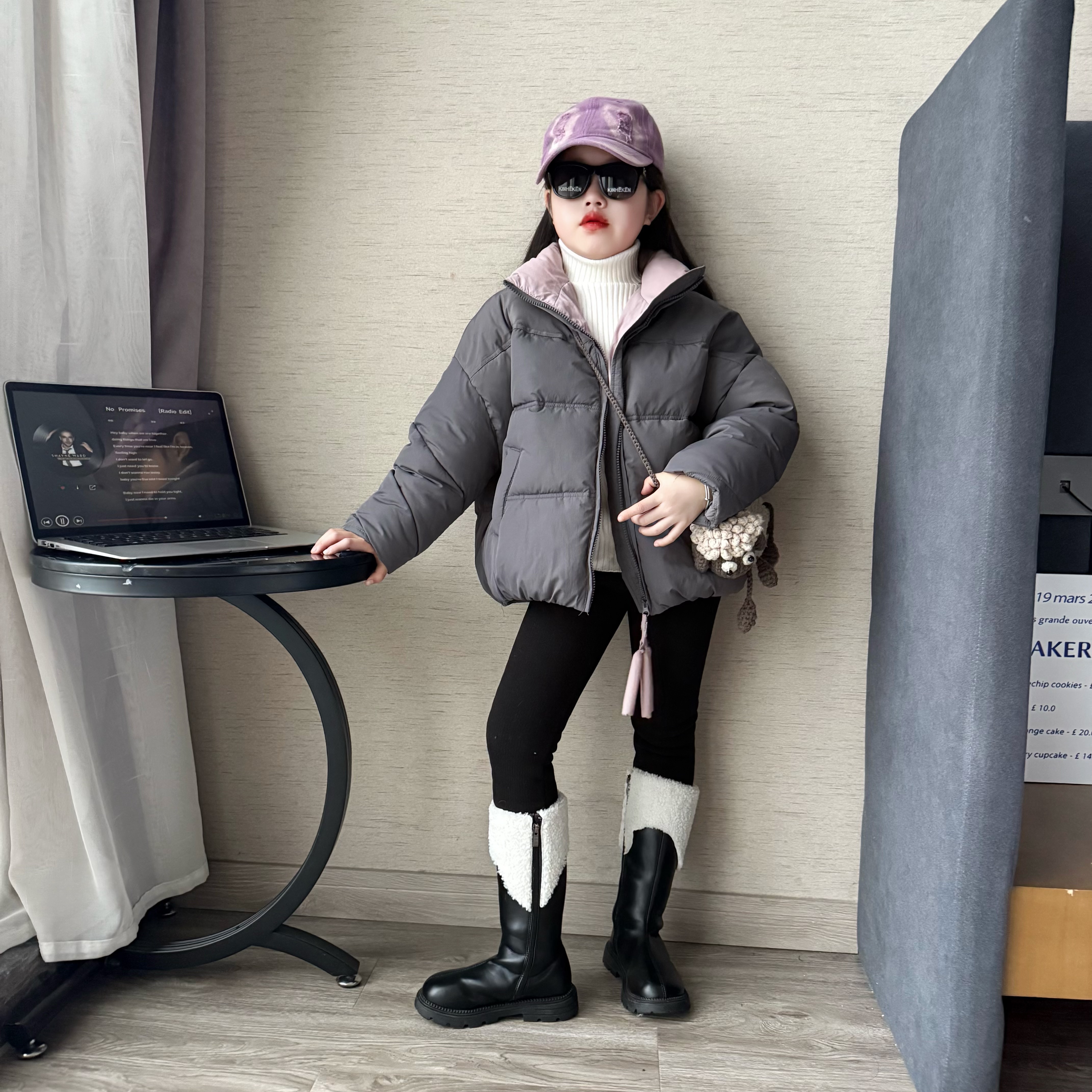 女童冬季韩版洋气加厚短款拼色棉服外套中大童洋气保暖立领棉衣潮