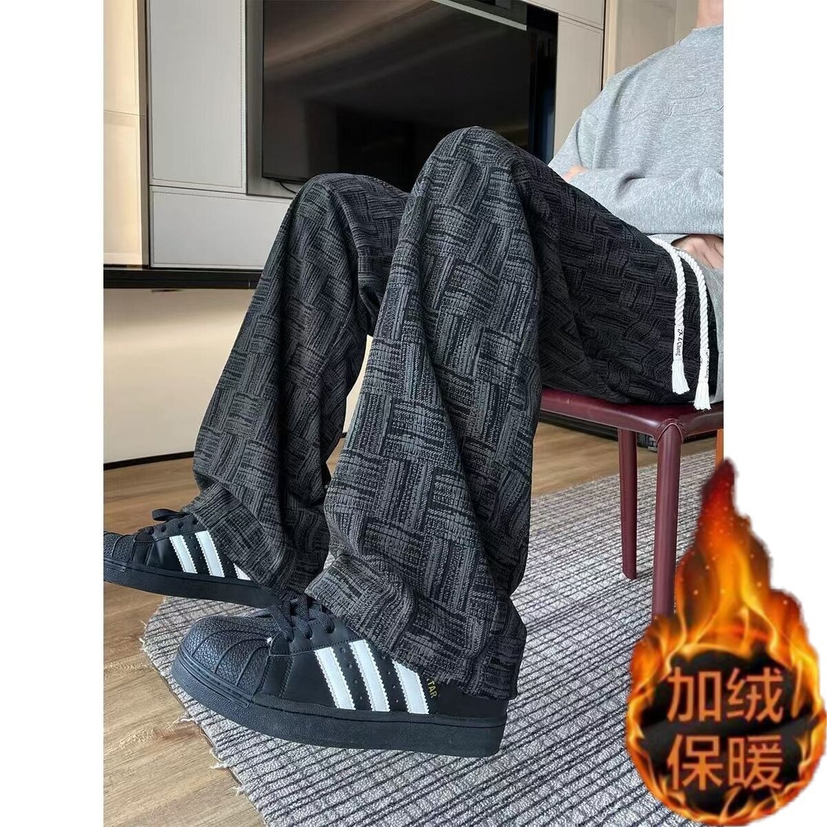 秋冬季保暖灯芯绒裤子男士潮牌加绒加厚直筒宽松百搭运动休闲长裤