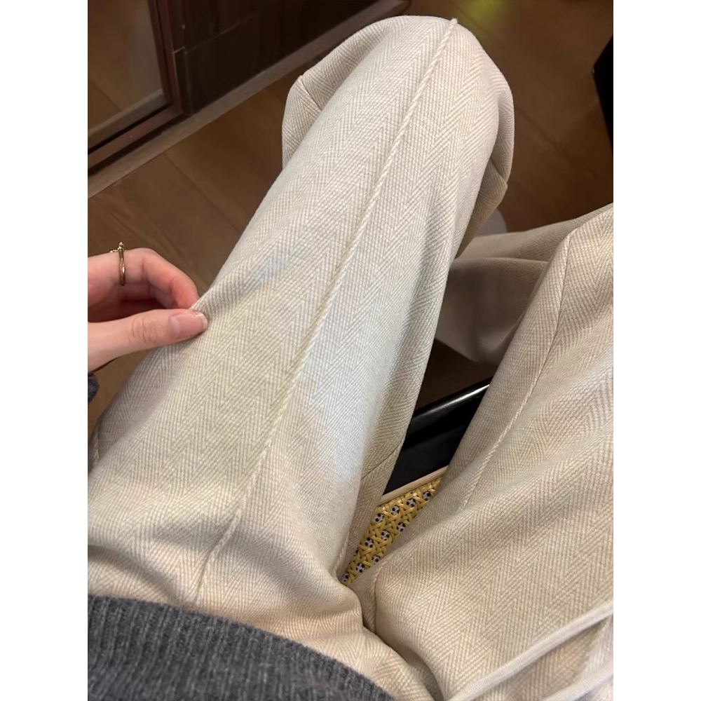 窄版阔腿裤女2025秋冬新款大码胖mm高腰显瘦垂感人字纹毛呢直筒裤