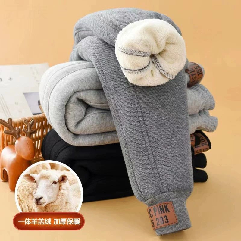 元族儿童加绒加厚裤子秋冬季外穿洋气男童装女童棉裤特厚羊羔绒保