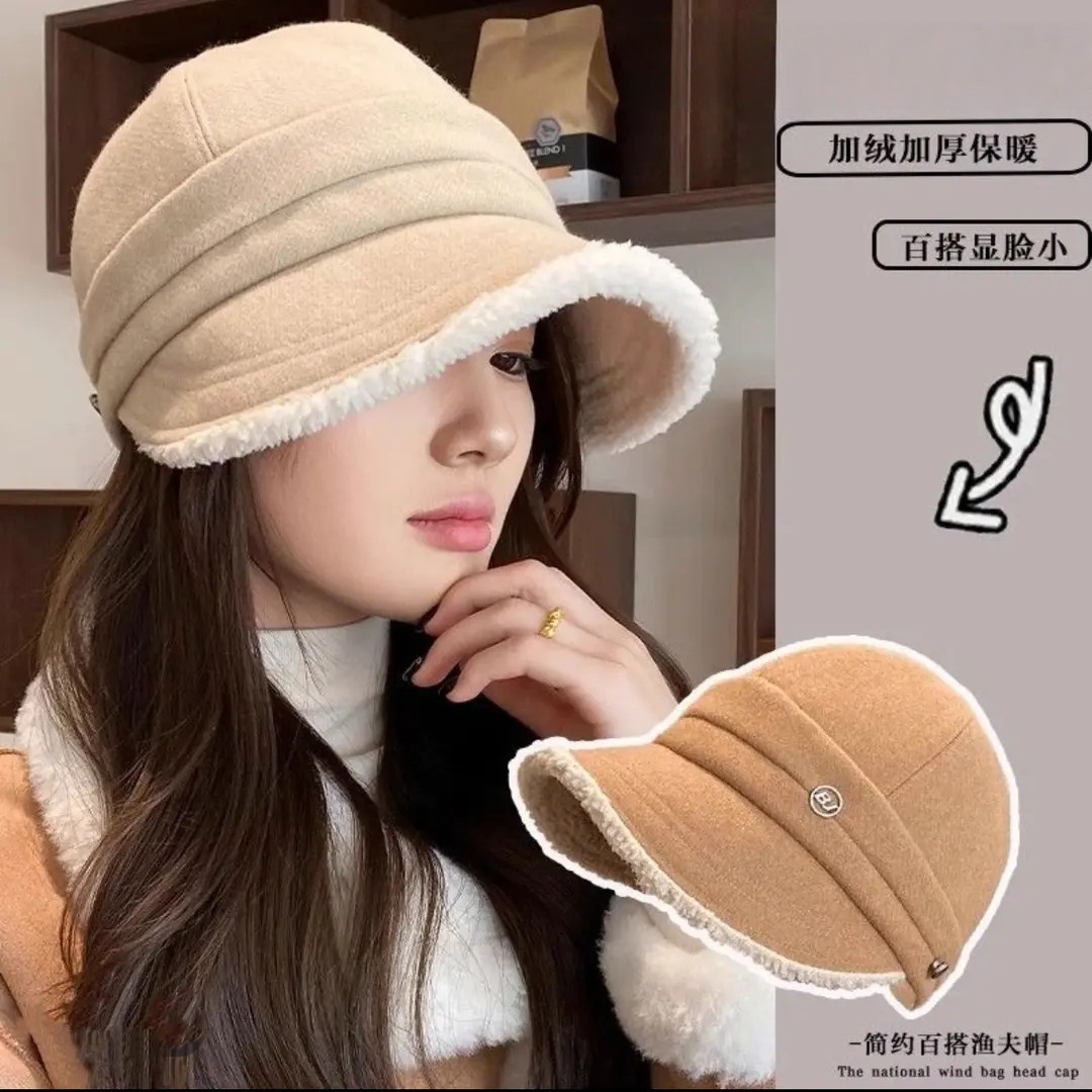 加绒鸭舌帽子女款2025新款冬季复古马术帽显脸小时尚宽帽檐保暖帽