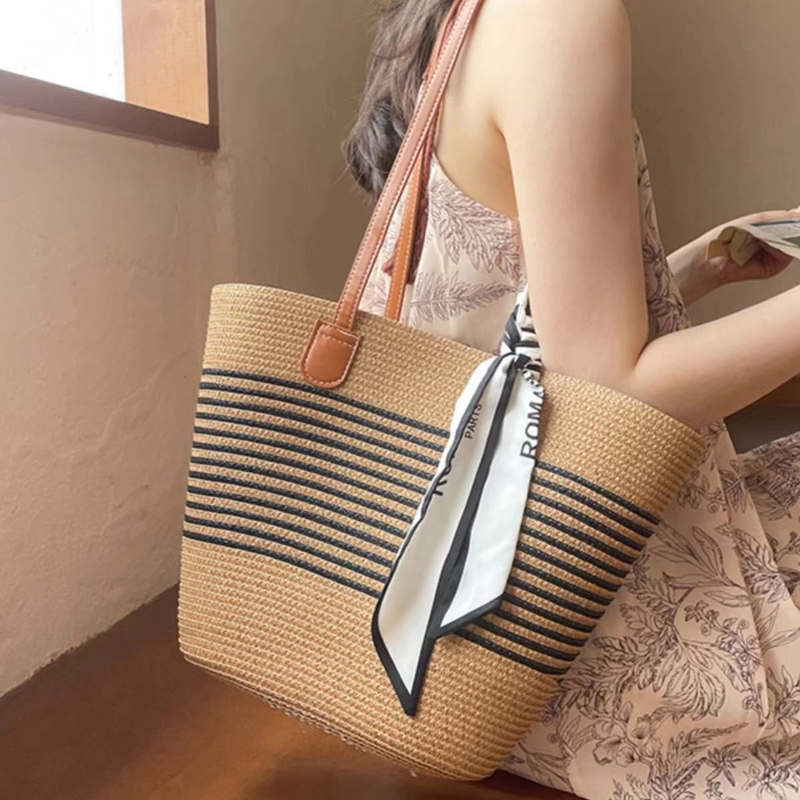 草编包包女托特包大容量海边2024新款高级感沙滩单肩包编织通勤包