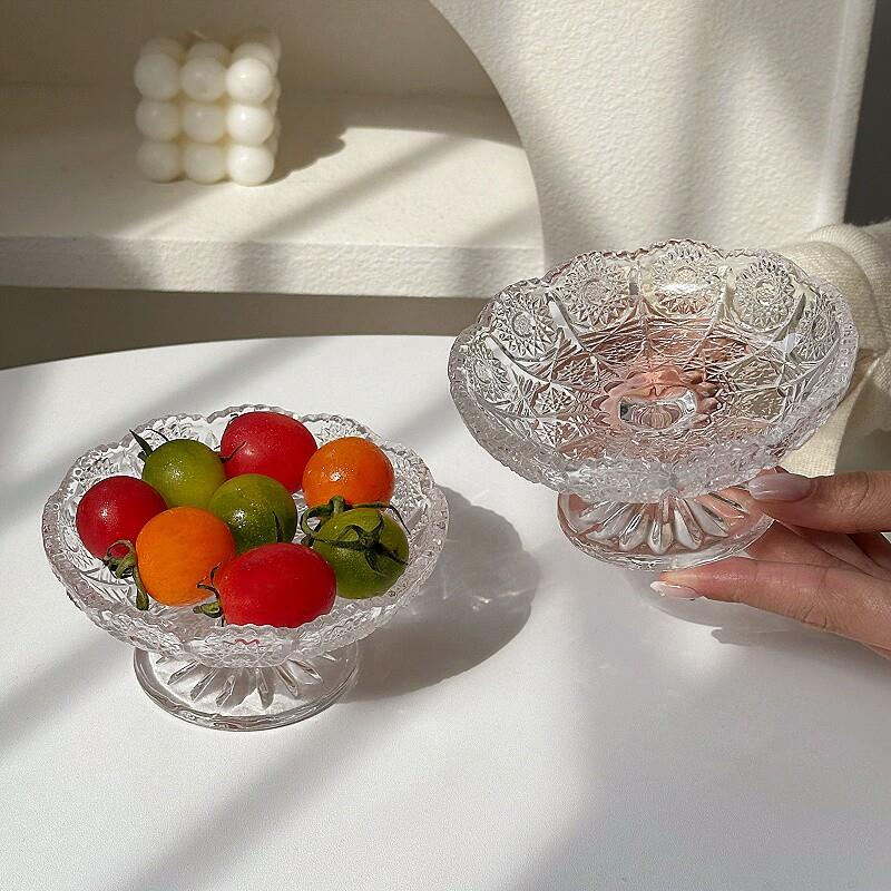 玻璃高脚水果盘家用创意小号精致甜品点心零食摆放盘糖果盘子前台