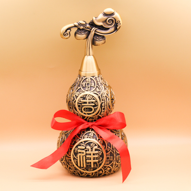 【师傅推荐】黄铜鎏金葫芦摆件纳气聚福玄关商铺招财开口纳财福禄d