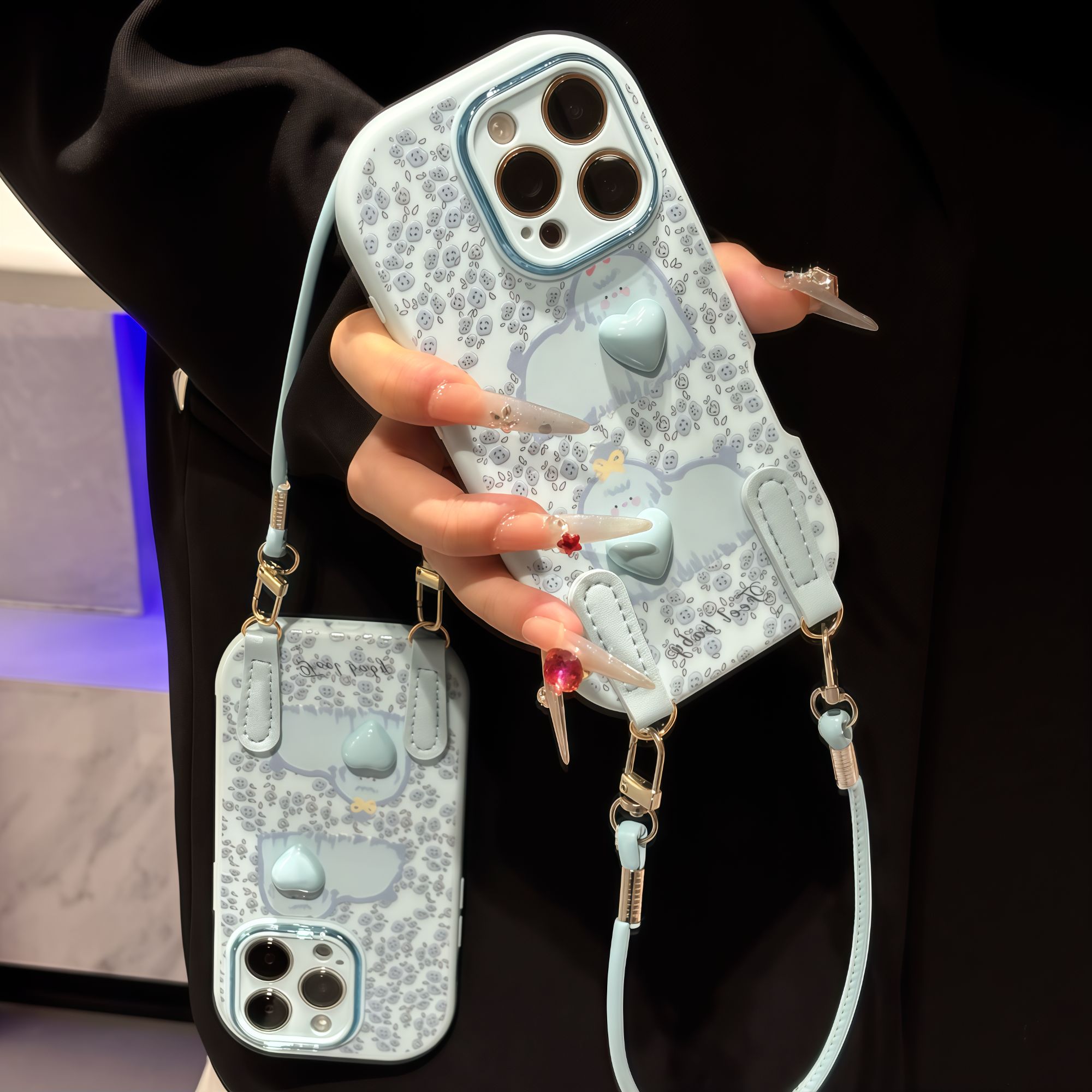 蓝翠花狗狗挂绳适用17苹果16手机壳iPhone15小米vivoppo华为p70套