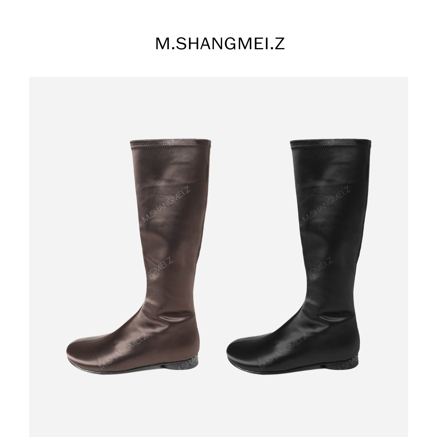 M.SHANGMEI.Z/沐熙美大哥网红气质咖色百搭长筒时装靴F08385