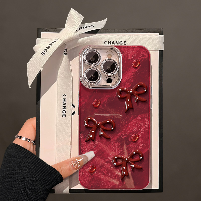 蝴蝶结公仔适用苹果17华为vivo/oppo小米iPhone精孔冰川纹手机壳