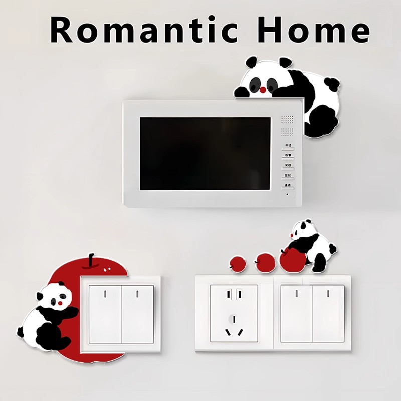 可爱熊猫亚克力开关贴客厅防水防脏开关边框套插座保护套装饰墙贴