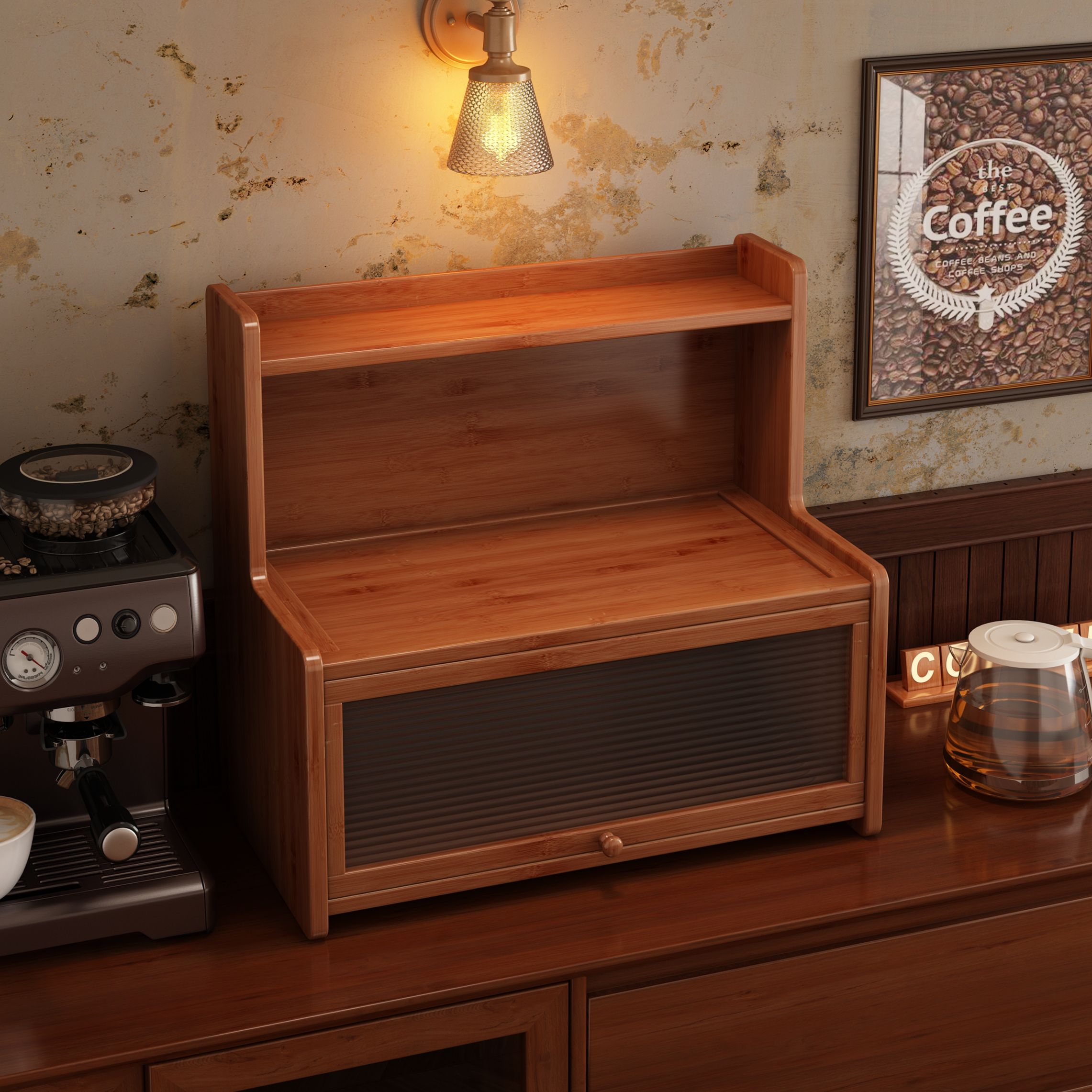 餐边柜桌面收纳柜中古杯子收纳置物架厨房台面小型防尘茶具置物架