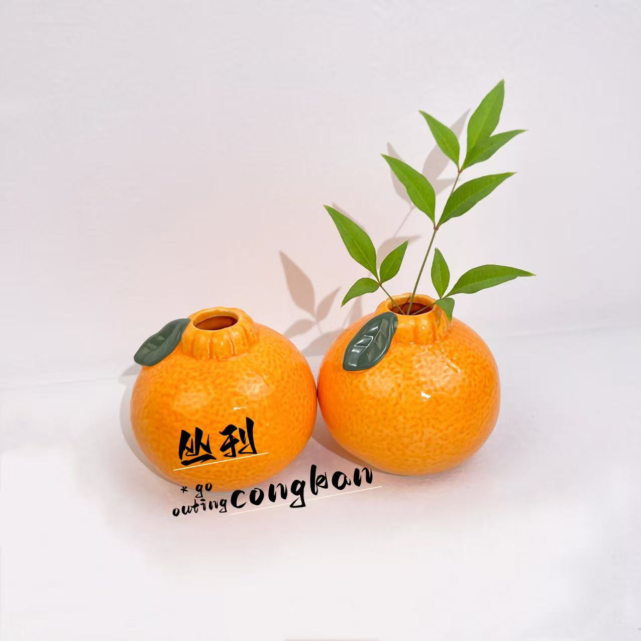 创意橘子花瓶陶瓷水养绿萝水培花盆花器客厅桌面办公桌装饰品摆件
