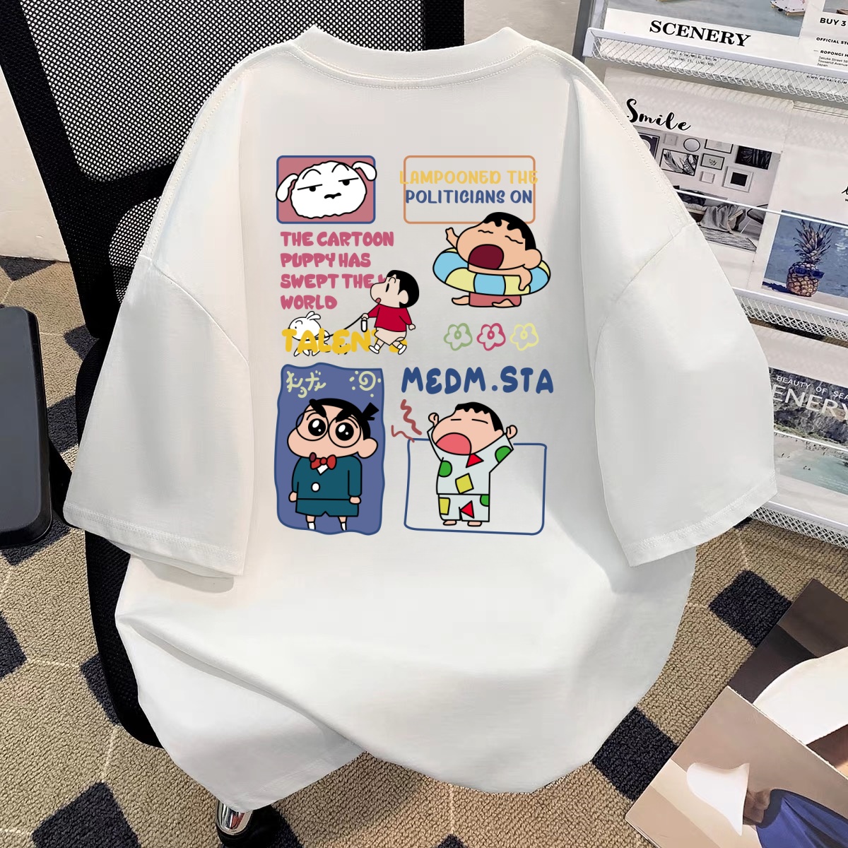 STA.MEDM动漫蜡笔小新印花美式潮牌短袖T恤男夏季纯棉重磅上衣潮