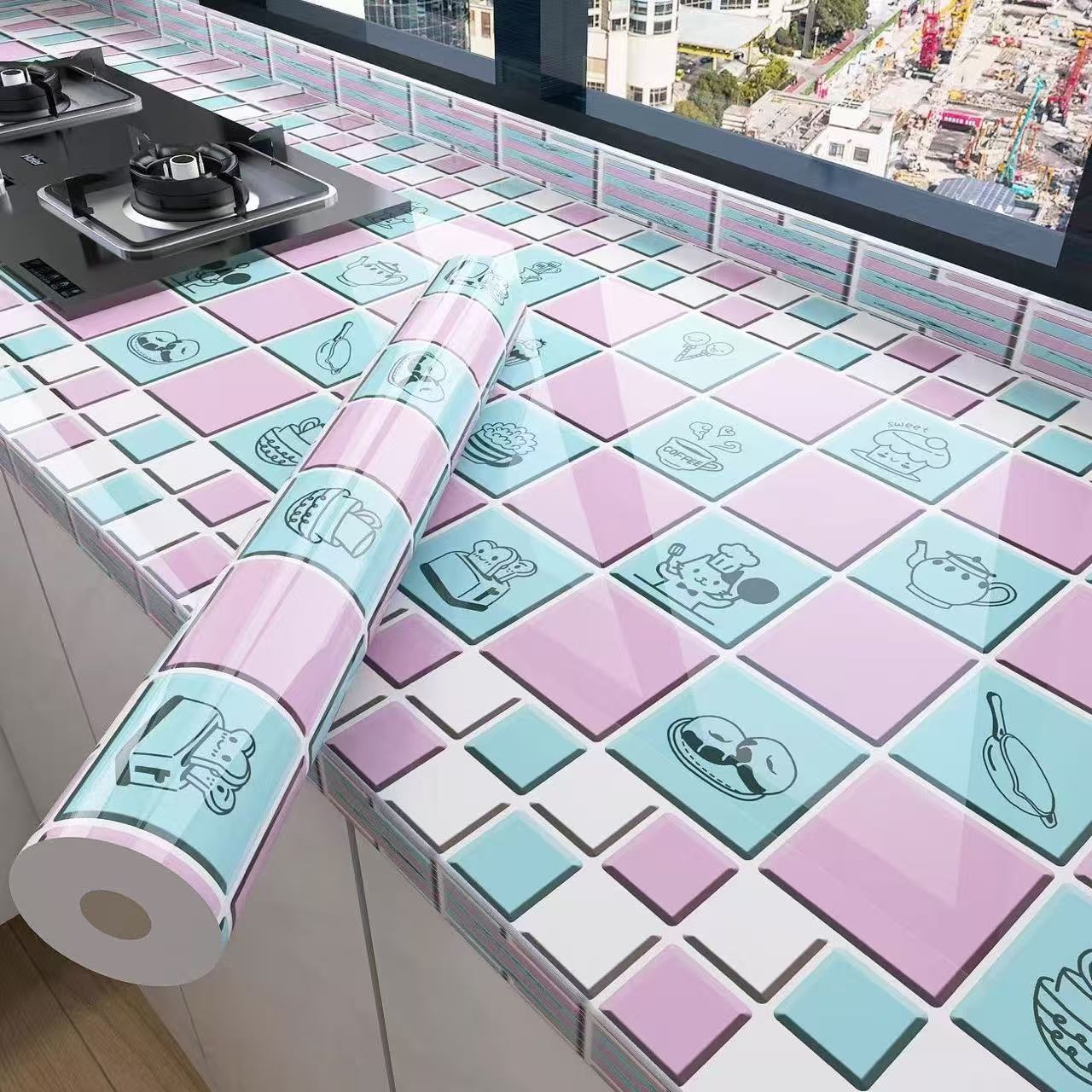 加厚厨房防水防油贴纸耐高温防潮防霉可贴灶台柜子墙壁的自粘贴纸