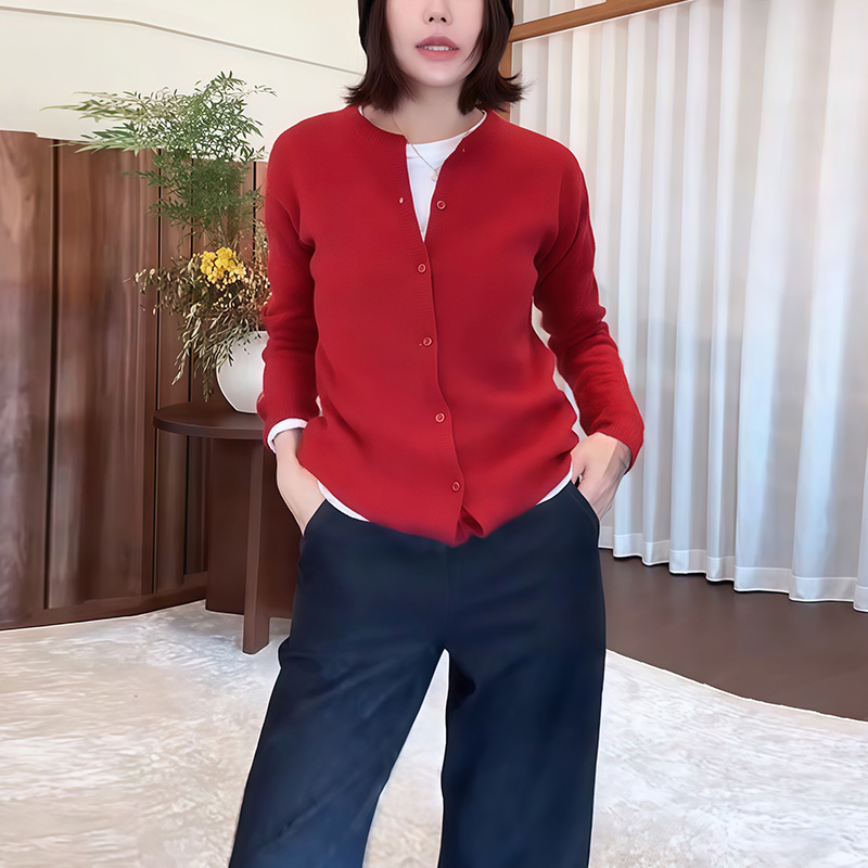 气质新年红氛围感针织衫2026秋冬新款单排扣温柔百搭显白通勤开衫