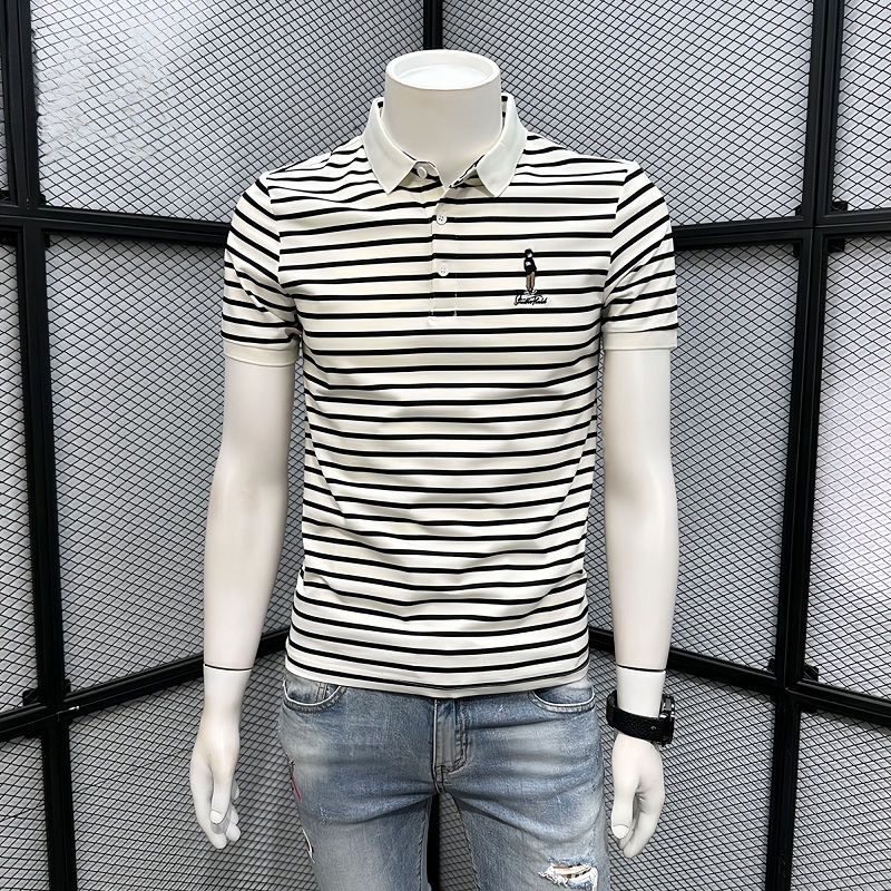 真维斯条纹POLO衫男士夏季潮牌新款短袖t恤修身翻领休闲男装上衣