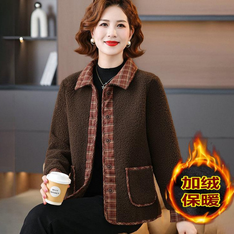 妈妈装颗粒绒外套加绒保暖洋气时尚上衣奶奶秋冬装中老年女士衣服