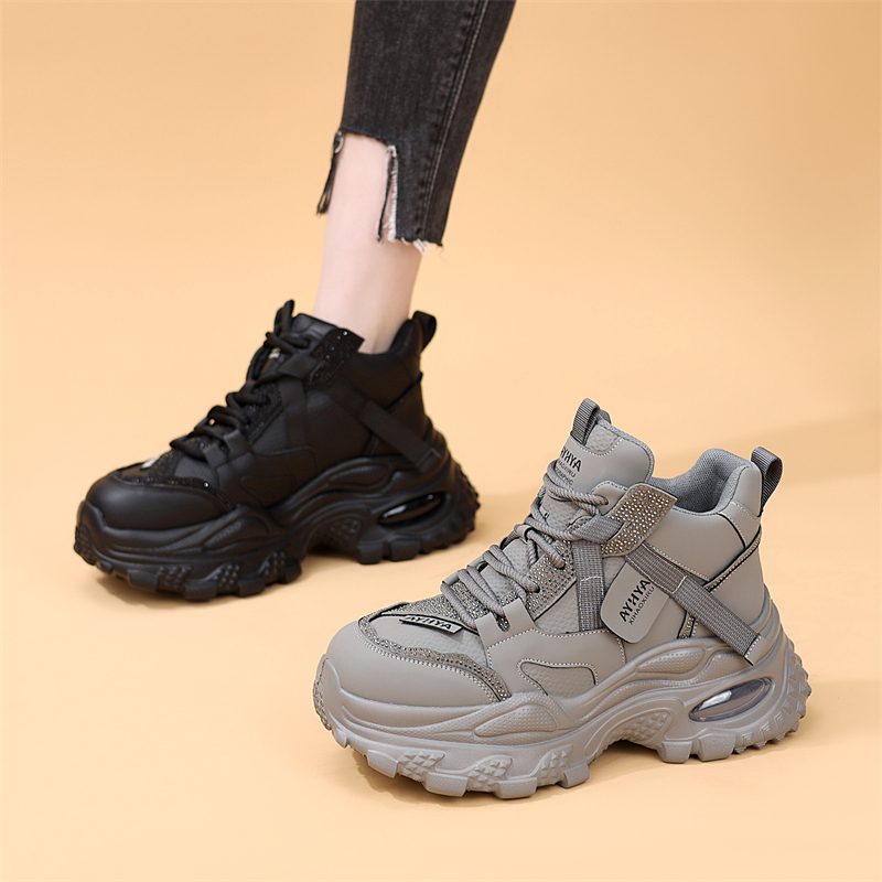 【高品质】老爹鞋女小个子增高显示2025新款秋冬加绒炸街高帮休闲鞋