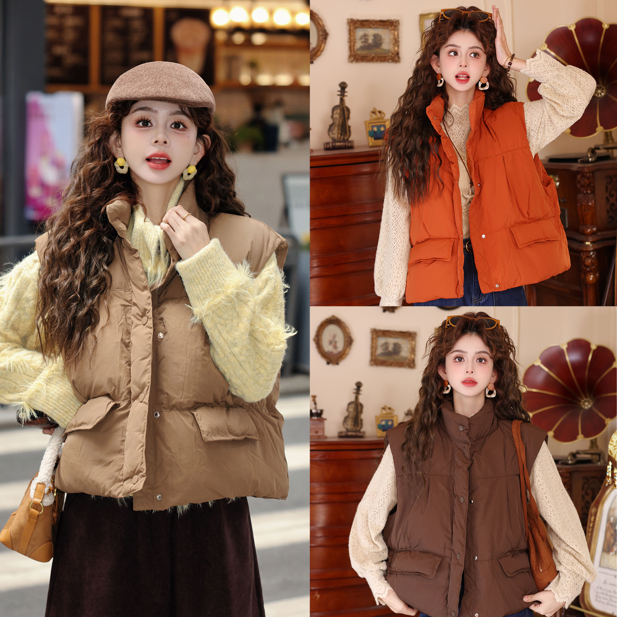 陈大器【稻浪蝉嘶】港风复古纯色无袖羽绒显瘦百搭马甲JC1989509