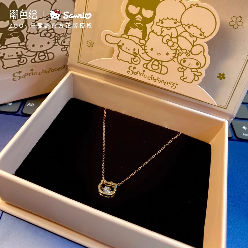 潮色绘 坠链均925银合成锆石 hello kitty锁骨链项链礼物送女朋友