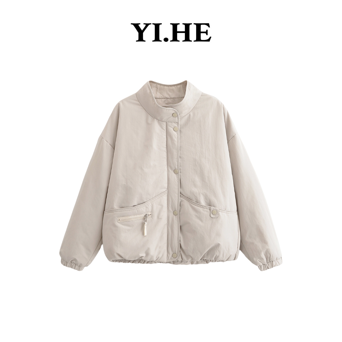 YIHE/2025纯色立领加厚简约棉服外套冬季新款时尚百搭休闲保暖女