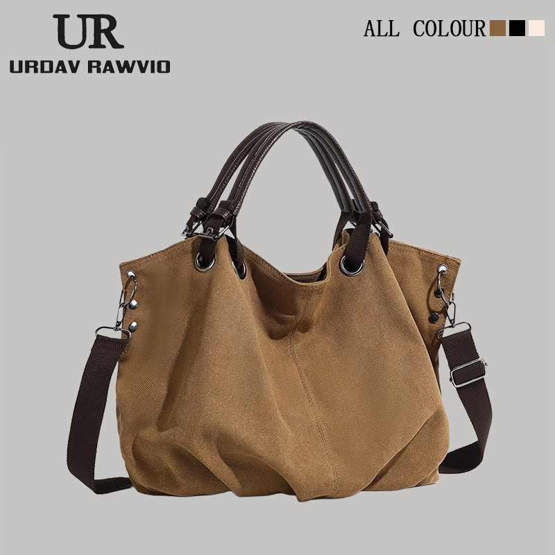 URDAV RAWVIO2025新款工装复古通勤大包单肩斜挎帆布手提包托特包